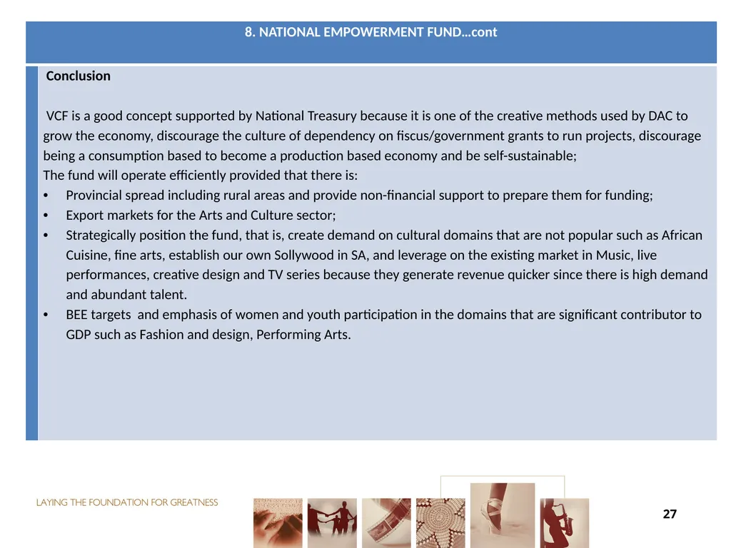 FUNDING FOR NON-ENTITIES DIRECTOR-GENERAL: ARTS - slide 27 of 28