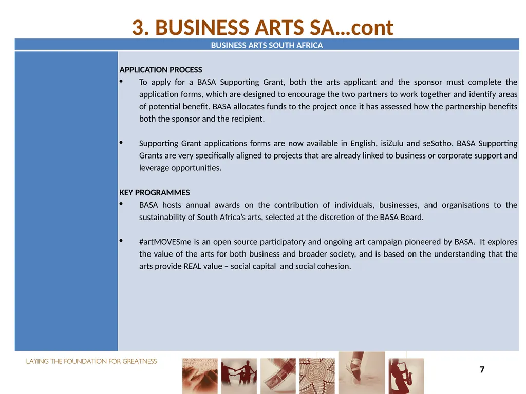 FUNDING FOR NON-ENTITIES DIRECTOR-GENERAL: ARTS - slide 7 of 28