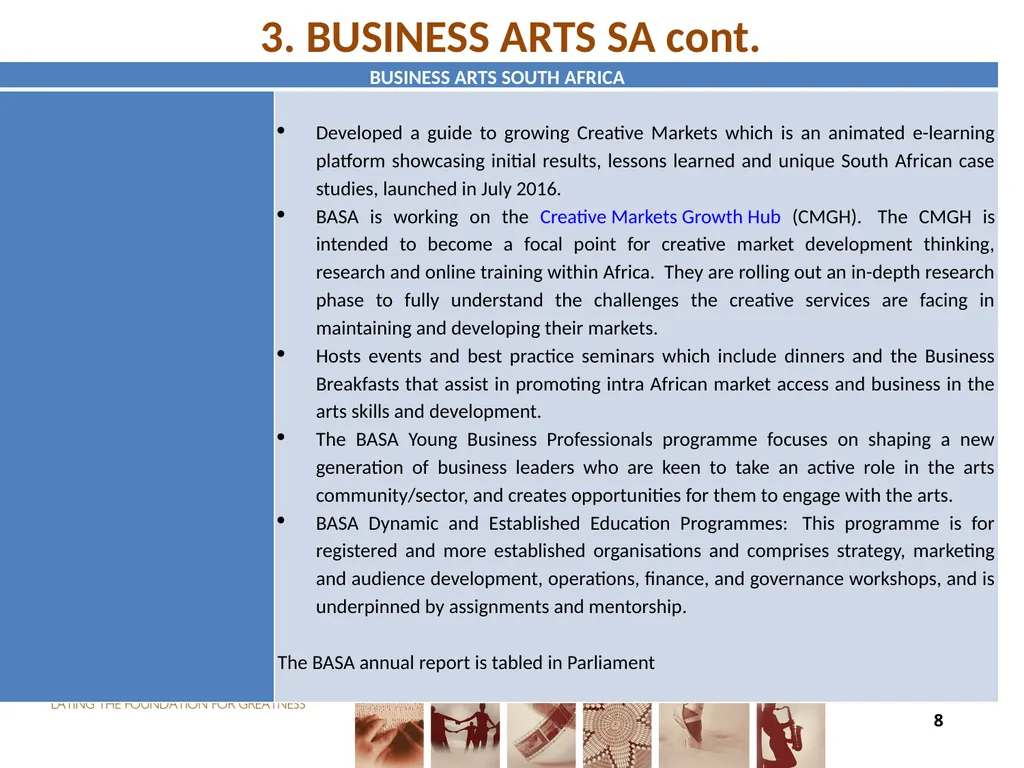 FUNDING FOR NON-ENTITIES DIRECTOR-GENERAL: ARTS - slide 8 of 28
