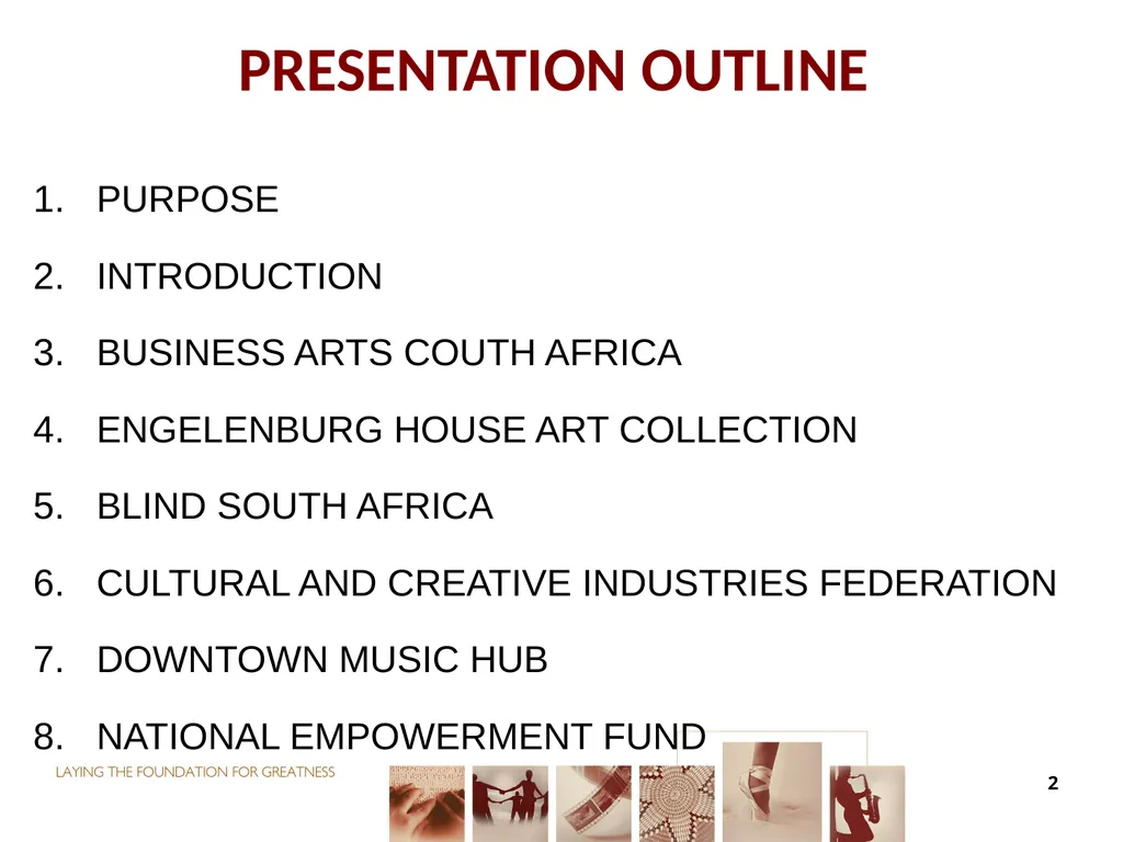 FUNDING FOR NON-ENTITIES DIRECTOR-GENERAL: ARTS - slide 2 of 28