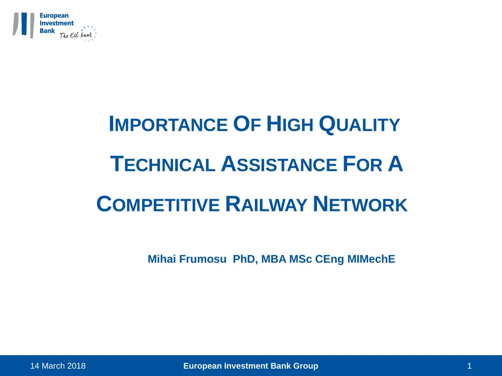 14 March 2018 European Investment Bank Group 1 - slide 1 of 14