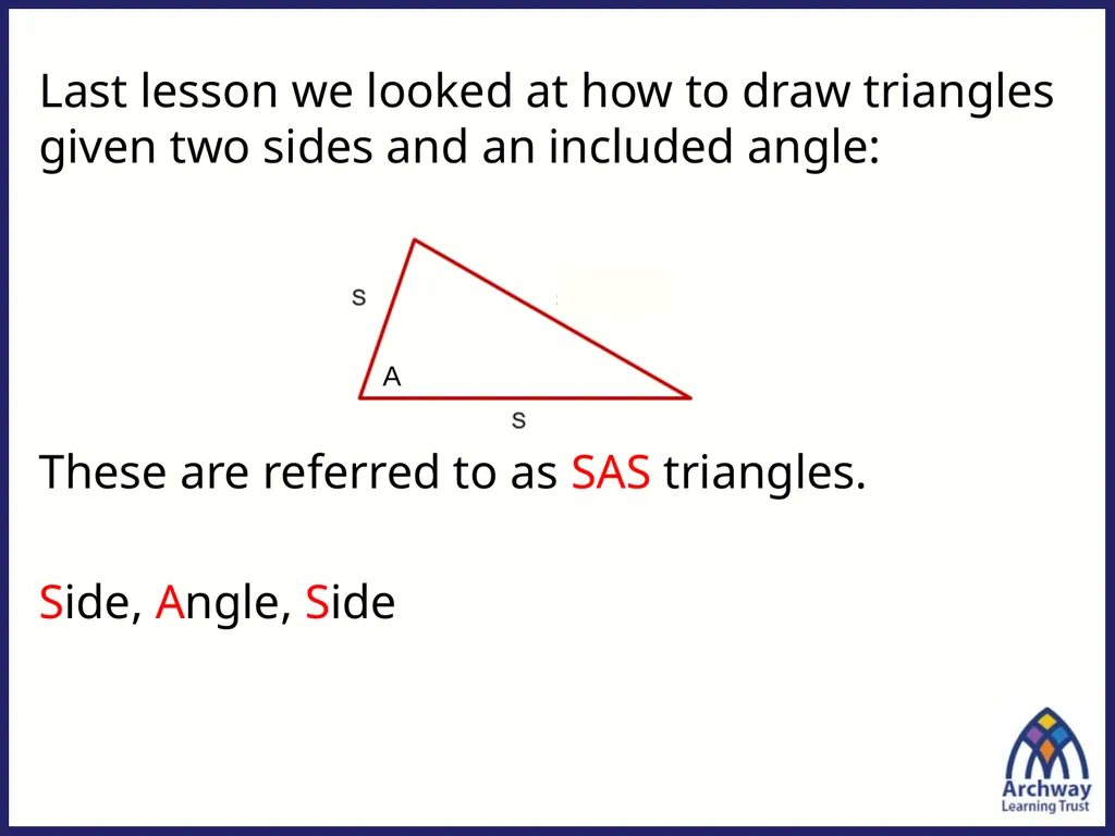 Last lesson we looked at how to draw triangles - slide 1 of 12