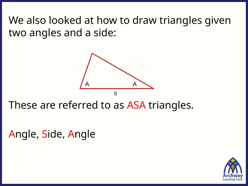 Last lesson we looked at how to draw triangles - slide 2 of 12