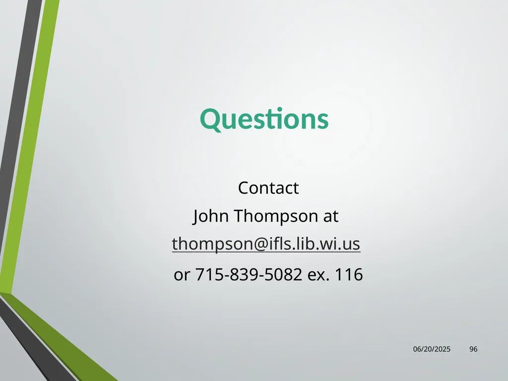 Library Director Orientation John Thompson, System - slide 96 of 96