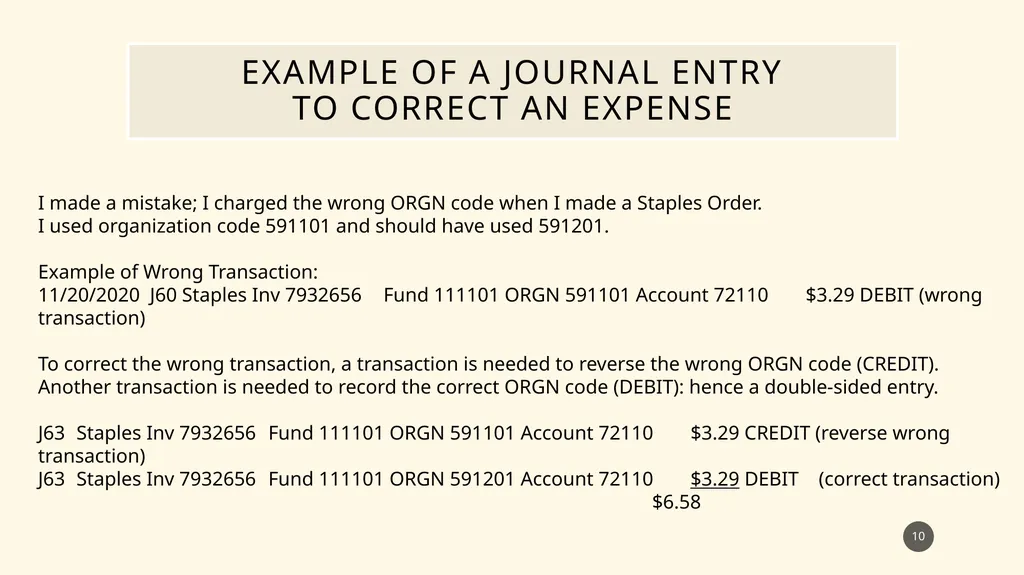 Finance self service journal entry training - slide 10 of 63