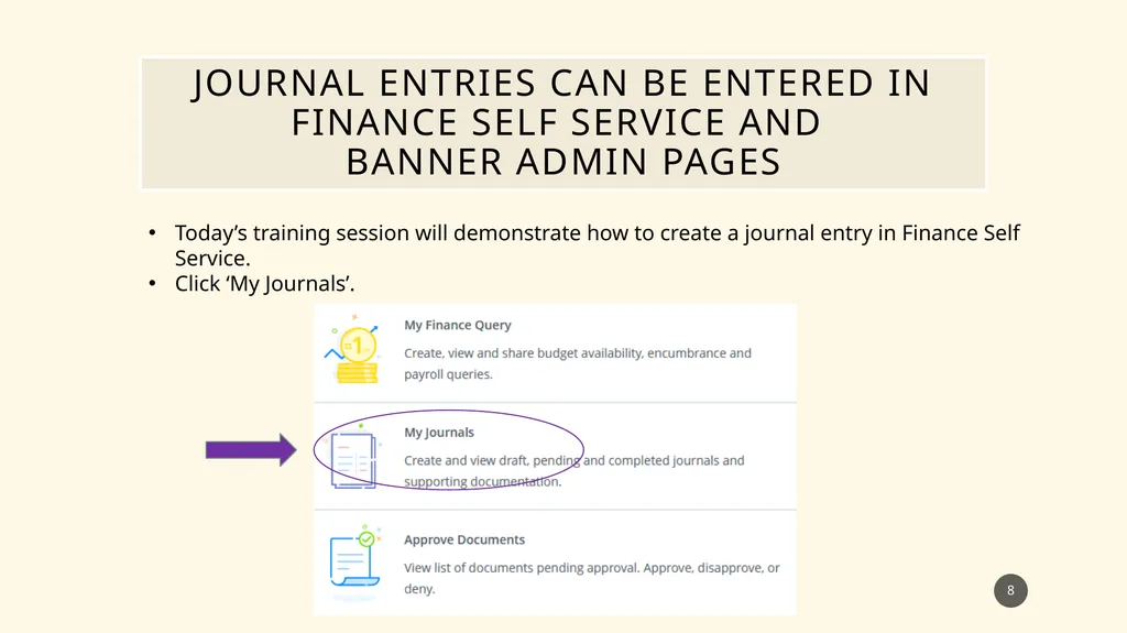 Finance self service journal entry training - slide 8 of 63