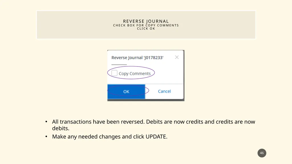Finance self service journal entry training - slide 46 of 63