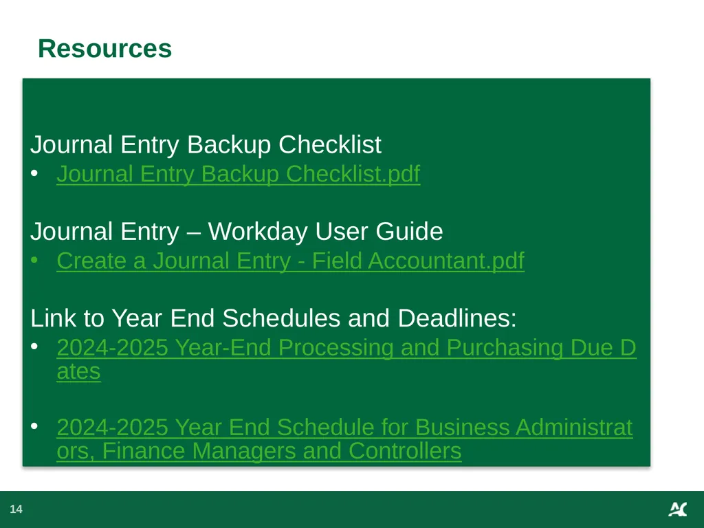Workday Training for Year-End Journal Entry - slide 14 of 15