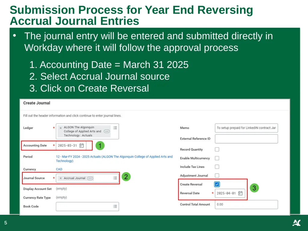 Workday Training for Year-End Journal Entry - slide 5 of 15