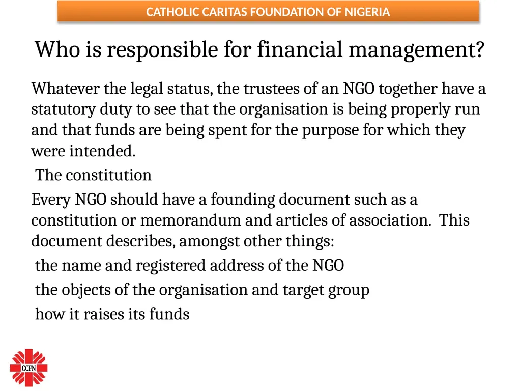 FINANCIAL MANAGEMENT ESSENTIALS FOR NGOs ( Adapted - slide 22 of 31