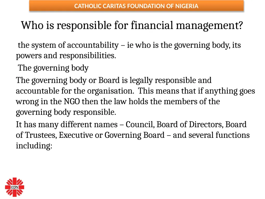 FINANCIAL MANAGEMENT ESSENTIALS FOR NGOs ( Adapted - slide 23 of 31