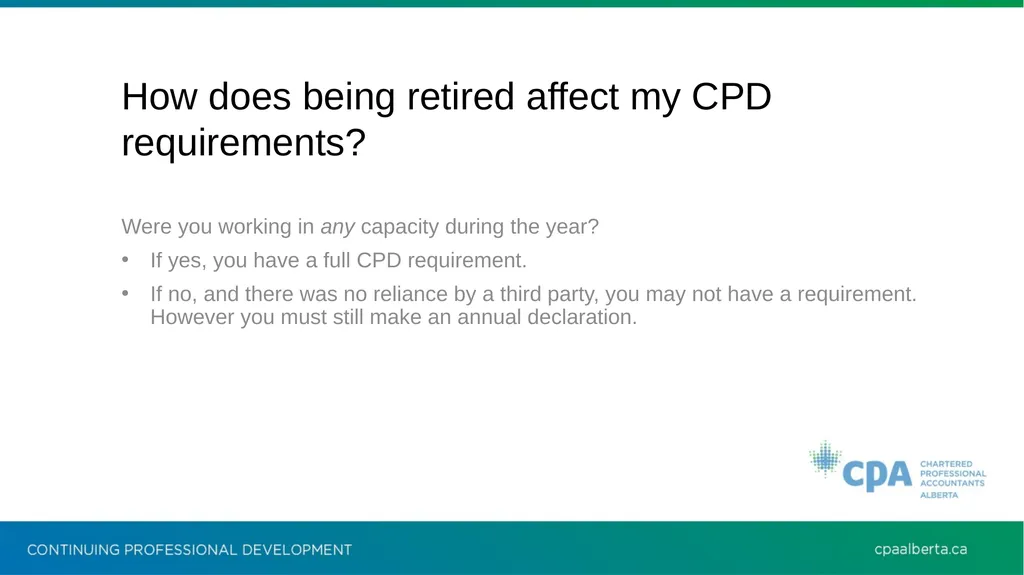 Retirement and Continuing Professional Development - slide 2 of 8