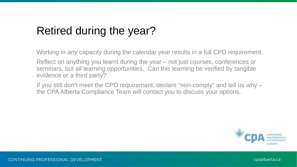 Retirement and Continuing Professional Development - slide 5 of 8