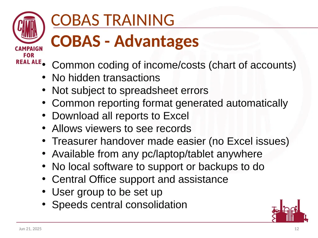 Welcome to the COBAS (camra’s online branch - slide 12 of 18
