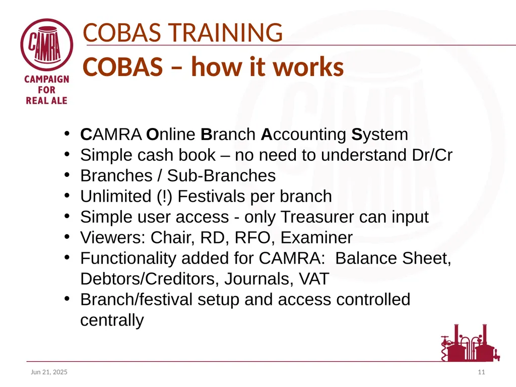 Welcome to the COBAS (camra’s online branch - slide 11 of 18