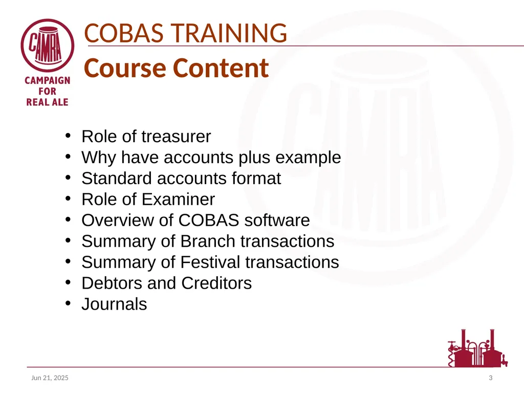 Welcome to the COBAS (camra’s online branch - slide 3 of 18