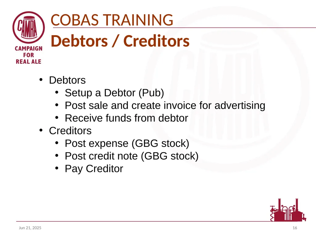 Welcome to the COBAS (camra’s online branch - slide 16 of 18