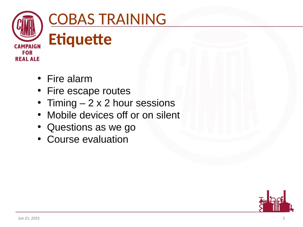 Welcome to the COBAS (camra’s online branch - slide 2 of 18
