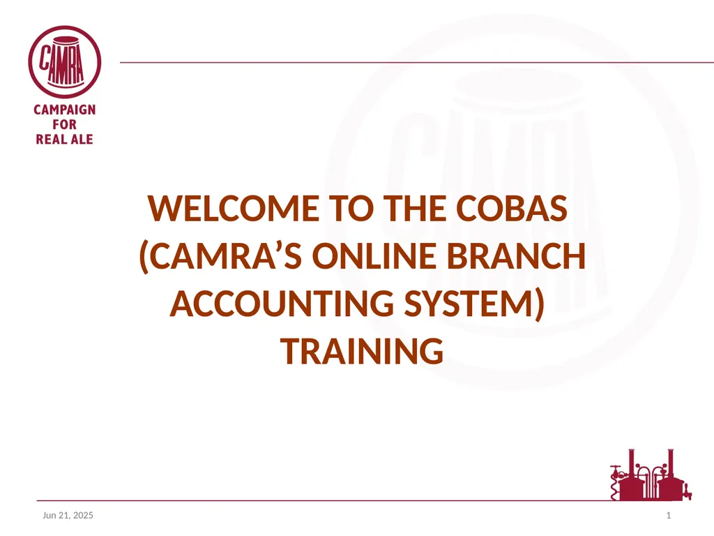 Welcome to the COBAS (camra’s online branch - slide 1 of 18