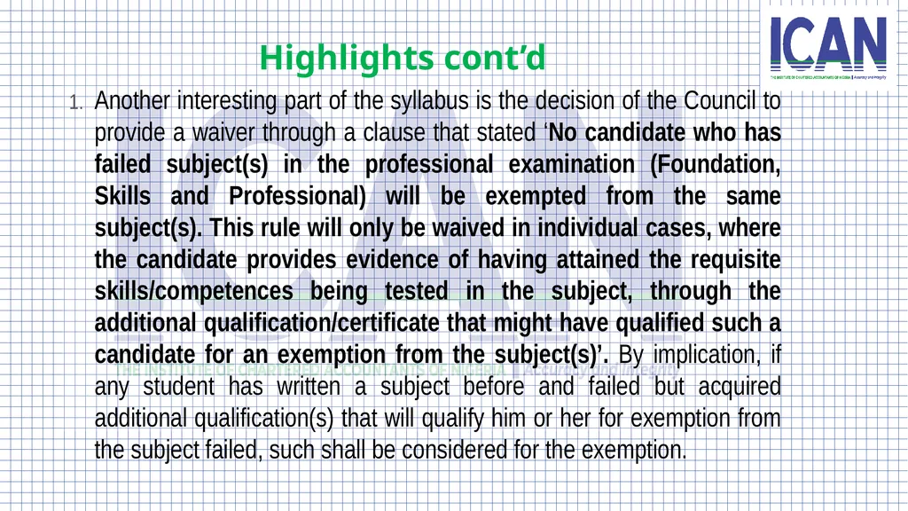 OVERVIEW OF THE NEW SYLLABUS EFFECTIVE NOVEMBER - slide 13 of 14