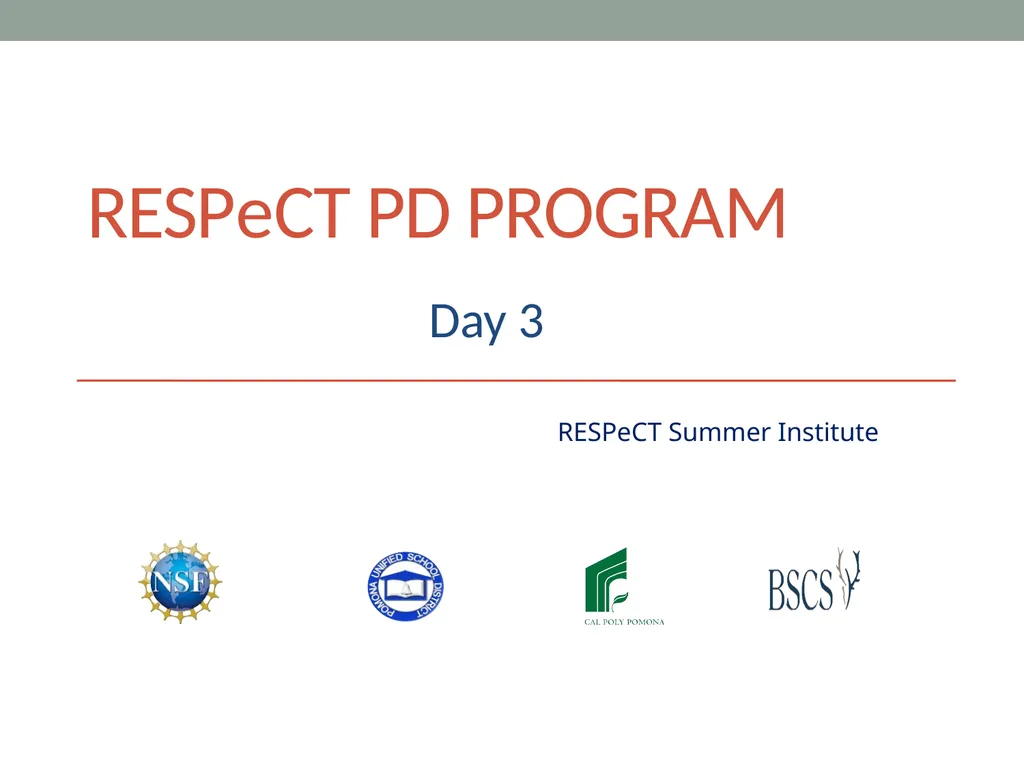 RESPeCT PD pROGRAM RESPeCT Summer Institute Day 3 - slide 1 of 40