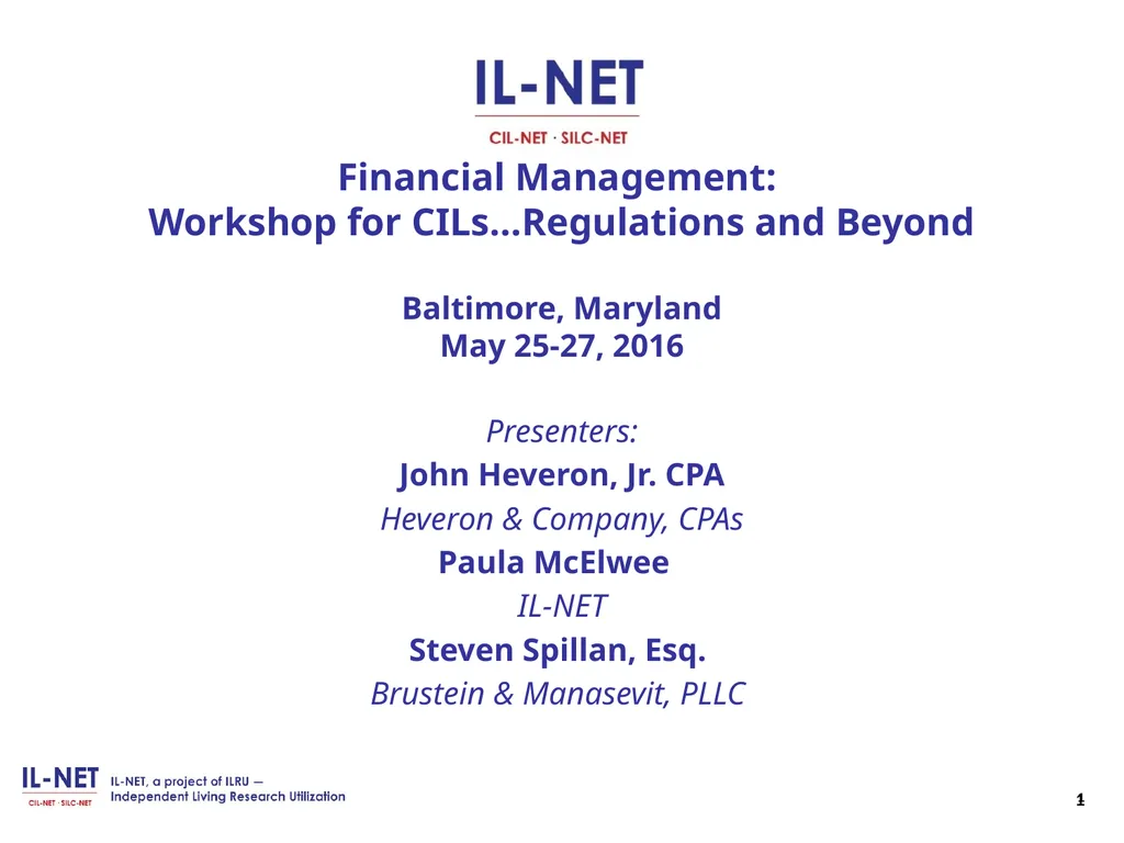 1 Financial Management: Workshop for