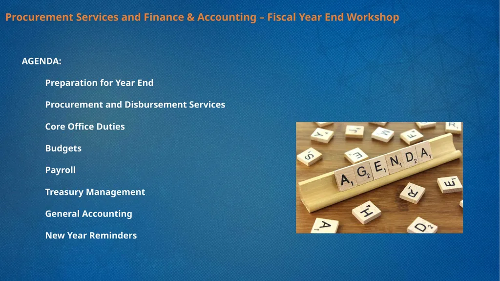 Fiscal Year End Workshop 2019 Procurement - slide 2 of 23