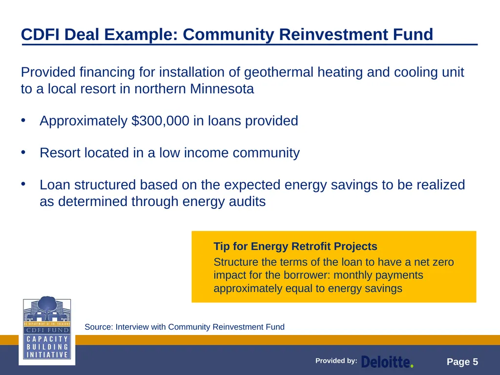 Training Module: Energy Improvement Loans CDFI - slide 5 of 7