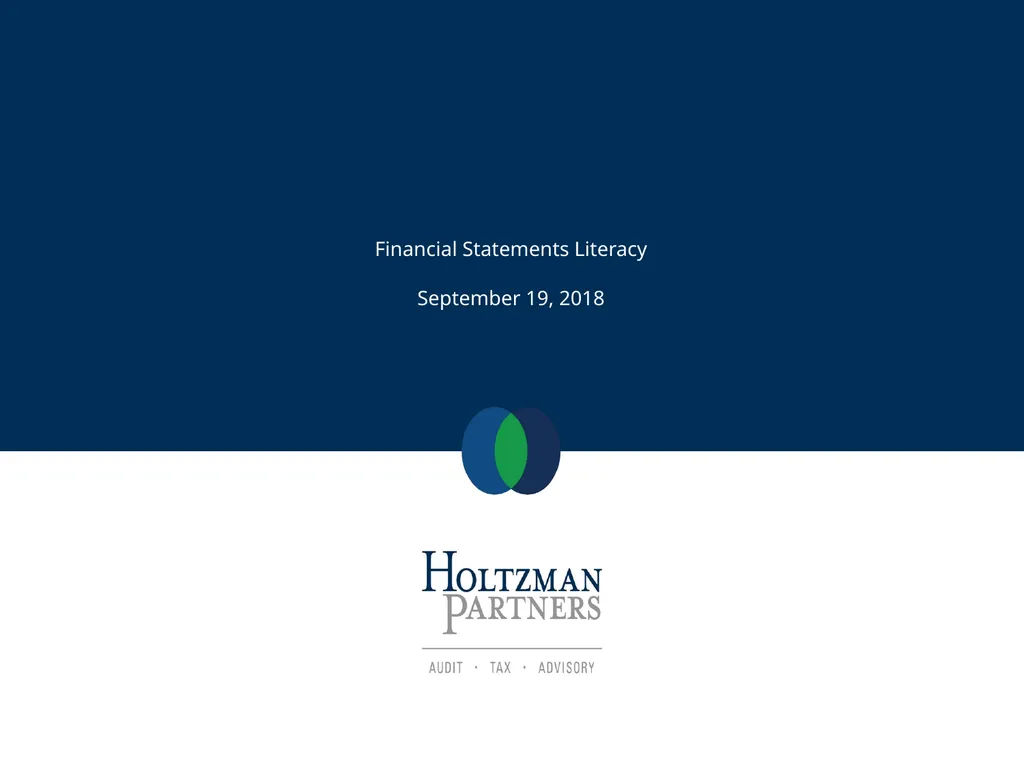Financial Statements Literacy September 19, 2018