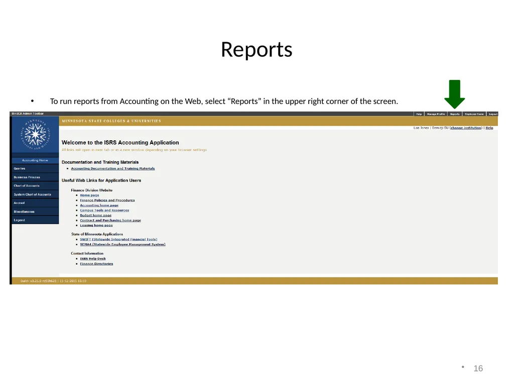 Accounting on the Web Training 1 Accessing - slide 16 of 23