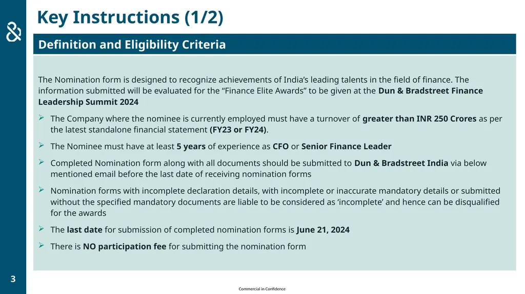 COMMERCIAL IN CONFIDENCE CASE FOR EXCELLENCE FORM - slide 3 of 17