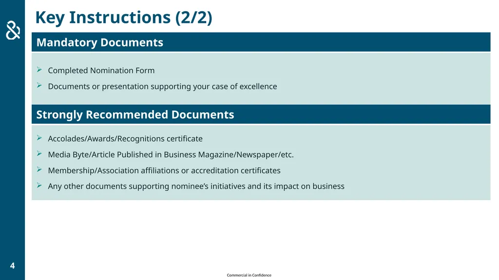 COMMERCIAL IN CONFIDENCE CASE FOR EXCELLENCE FORM - slide 4 of 17