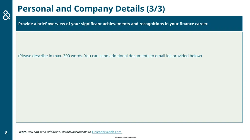 COMMERCIAL IN CONFIDENCE CASE FOR EXCELLENCE FORM - slide 8 of 17
