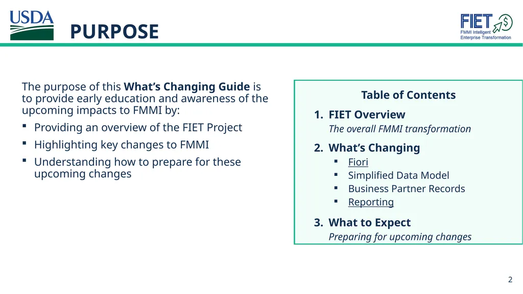 What’s Changing Guide for FMMI Agency End Users - slide 2 of 41