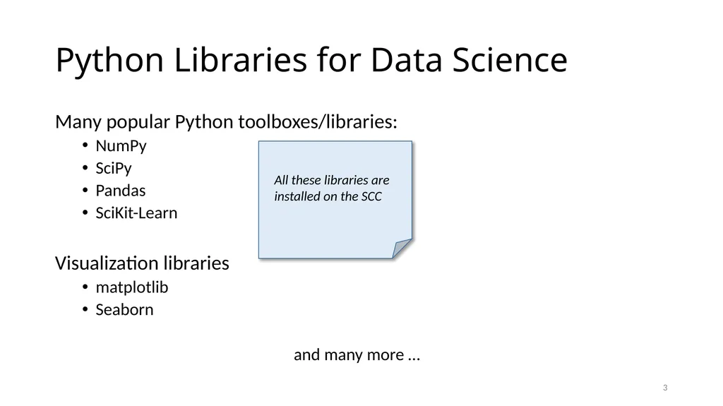 Python for Data Analysis Research Computing - slide 3 of 47