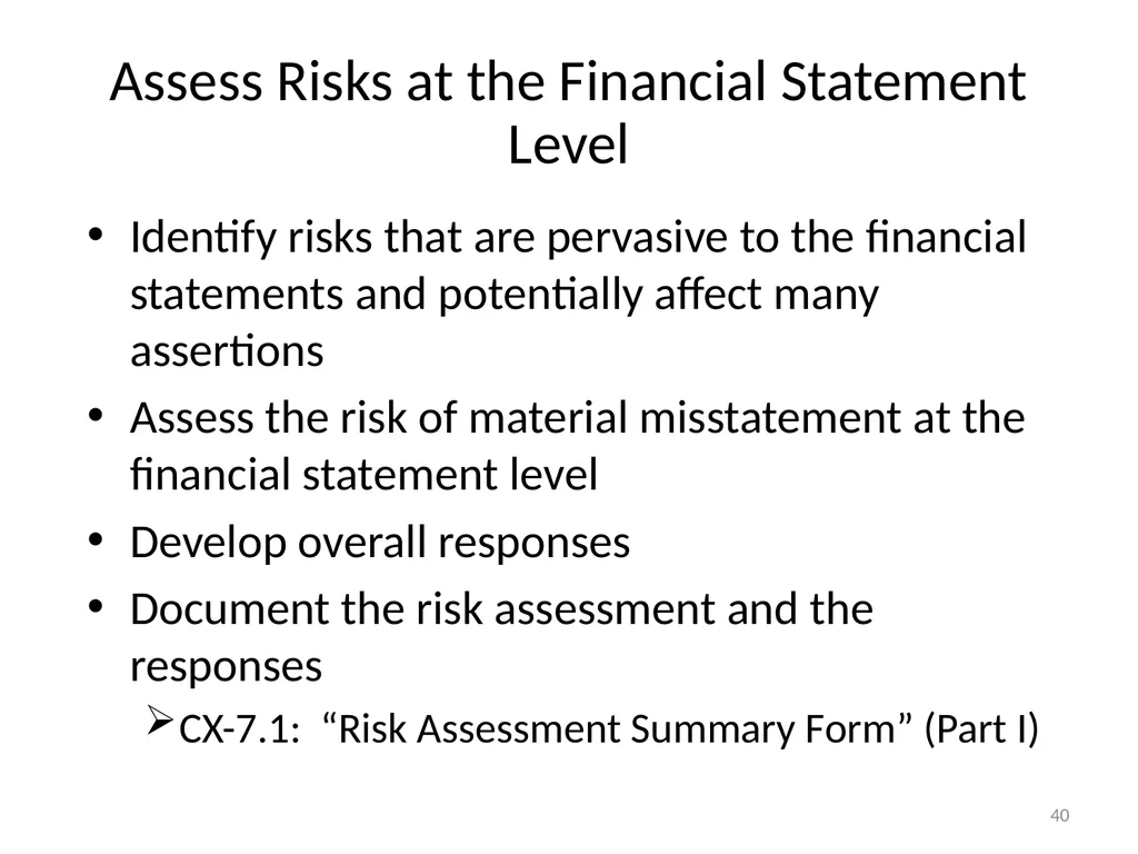 Understanding Audit Risk Assessment Objectives of - slide 40 of 61
