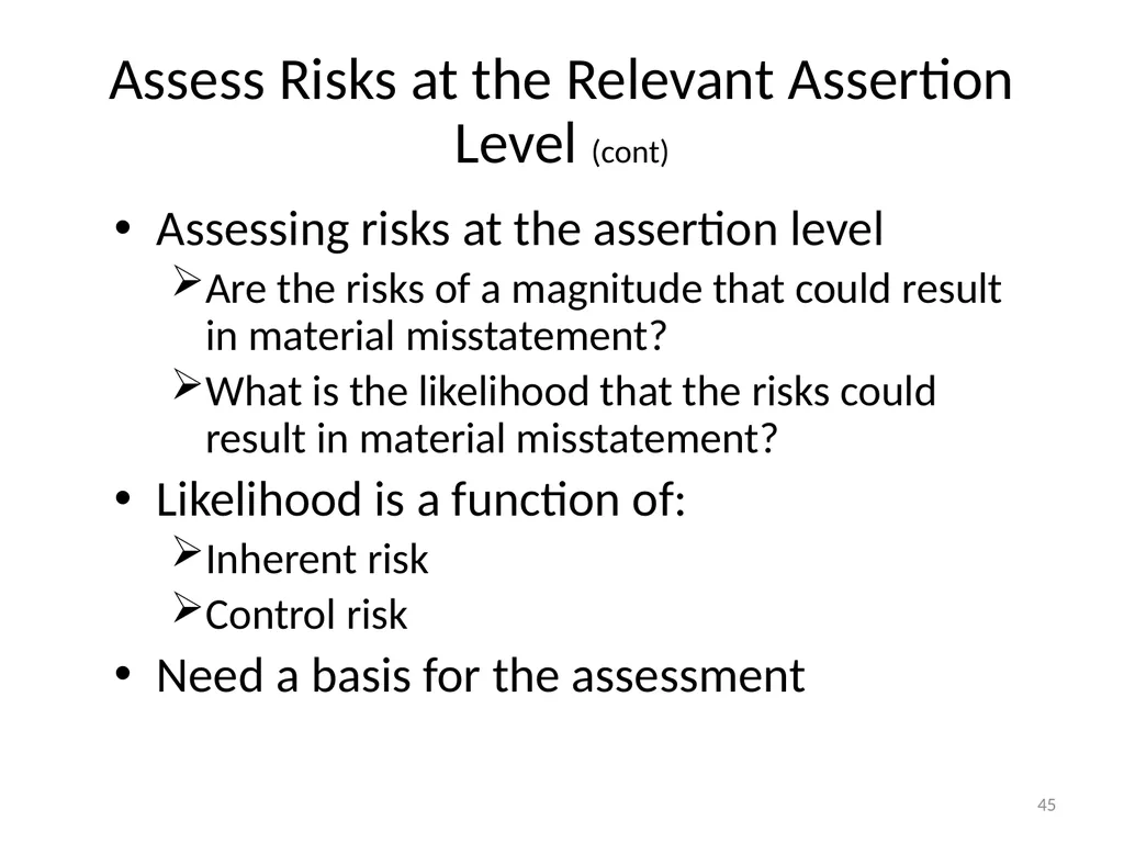 Understanding Audit Risk Assessment Objectives of - slide 45 of 61