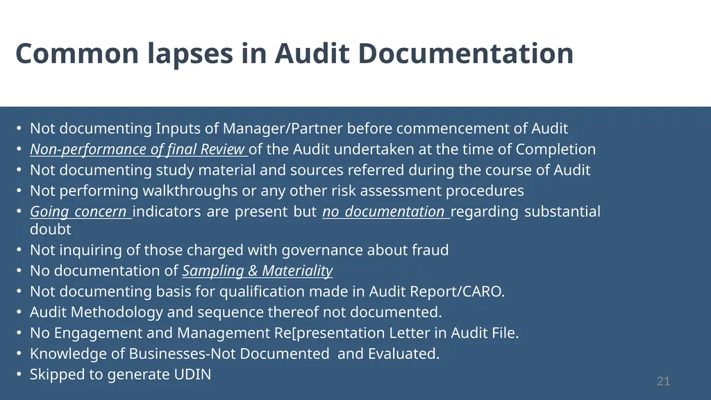 “No Documentation = No Work Done” Audit - slide 21 of 43