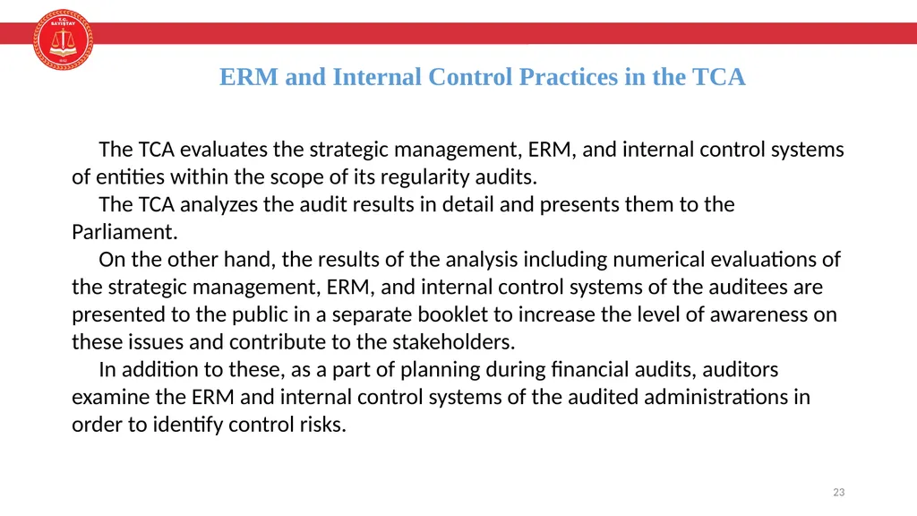 Enterprice Risk Management and Internal Control - slide 23 of 24
