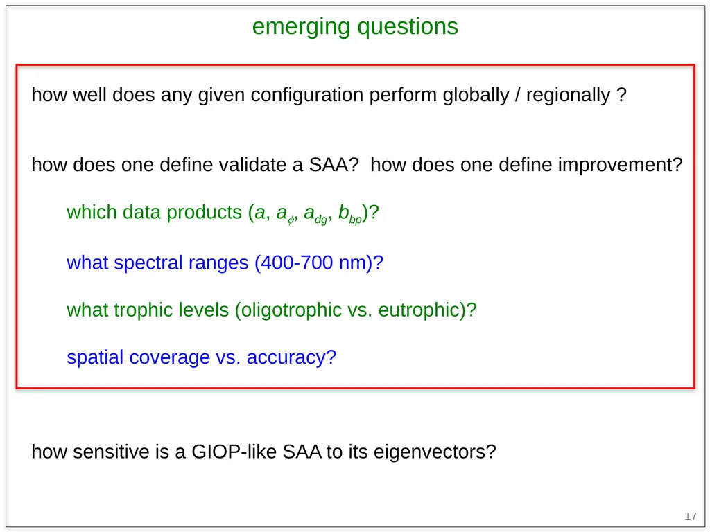 1 Evaluating & generalizing ocean color inversion - slide 17 of 23