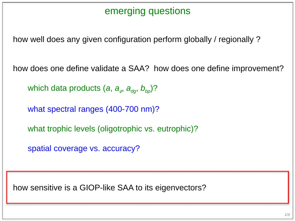 1 Evaluating & generalizing ocean color inversion - slide 19 of 23