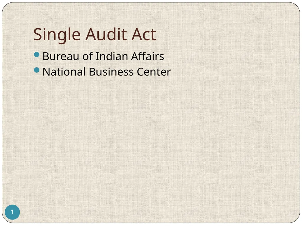 Single Audit Act 1 Bureau of Indian Affairs