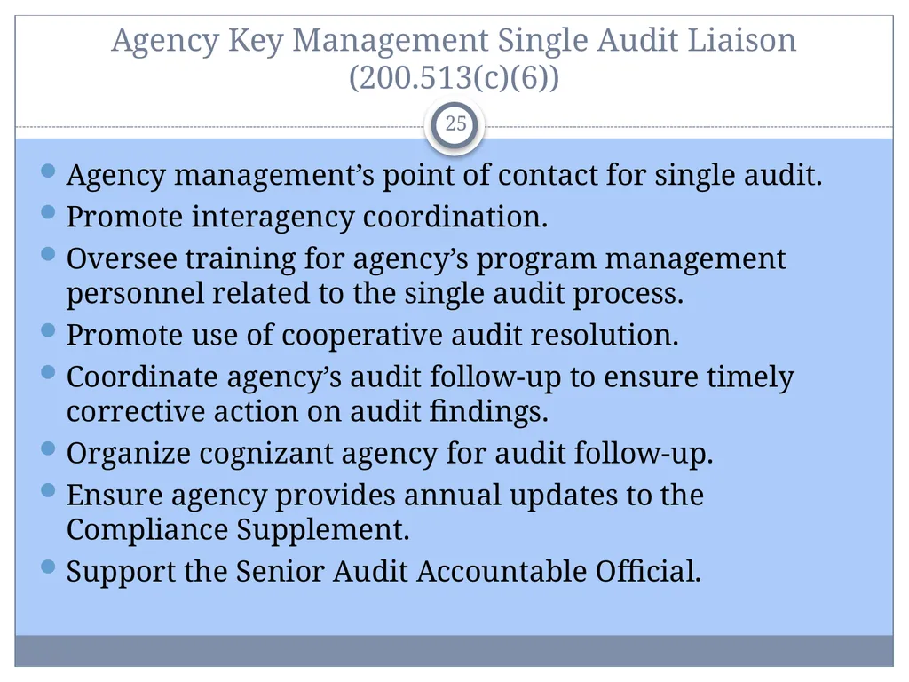 Uniform Administrative Requirements, Audit - slide 25 of 34