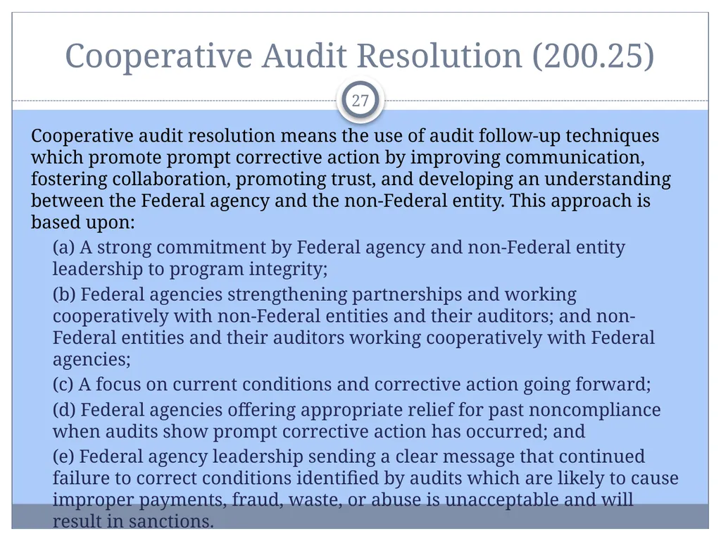 Uniform Administrative Requirements, Audit - slide 27 of 34