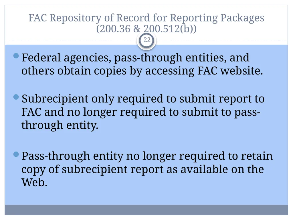 Uniform Administrative Requirements, Audit - slide 22 of 34