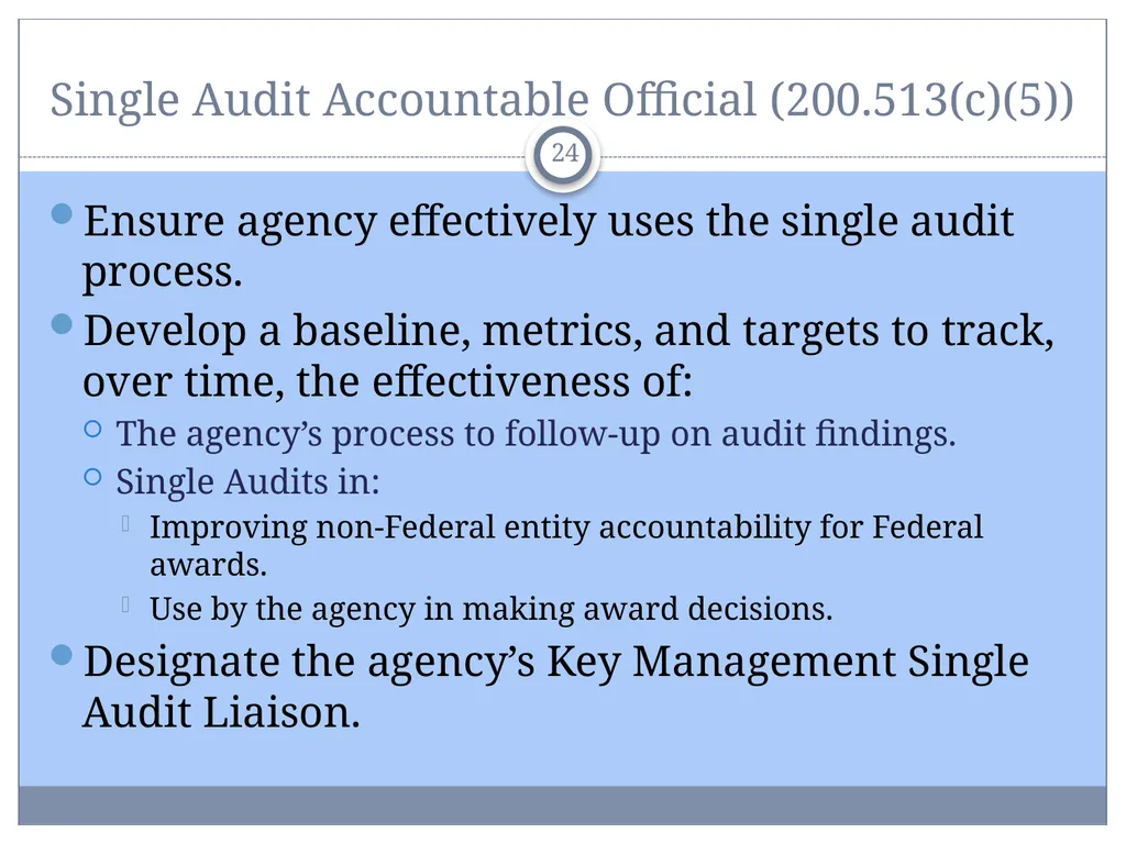Uniform Administrative Requirements, Audit - slide 24 of 34