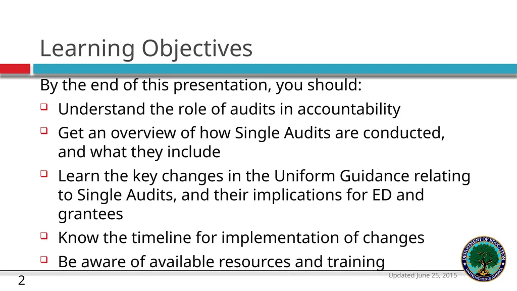 U.S. Department of Education The Uniform Guidance - slide 2 of 26