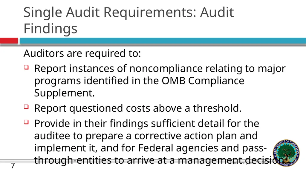 U.S. Department of Education The Uniform Guidance - slide 7 of 26