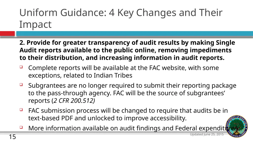 U.S. Department of Education The Uniform Guidance - slide 15 of 26