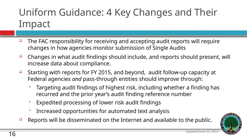 U.S. Department of Education The Uniform Guidance - slide 16 of 26